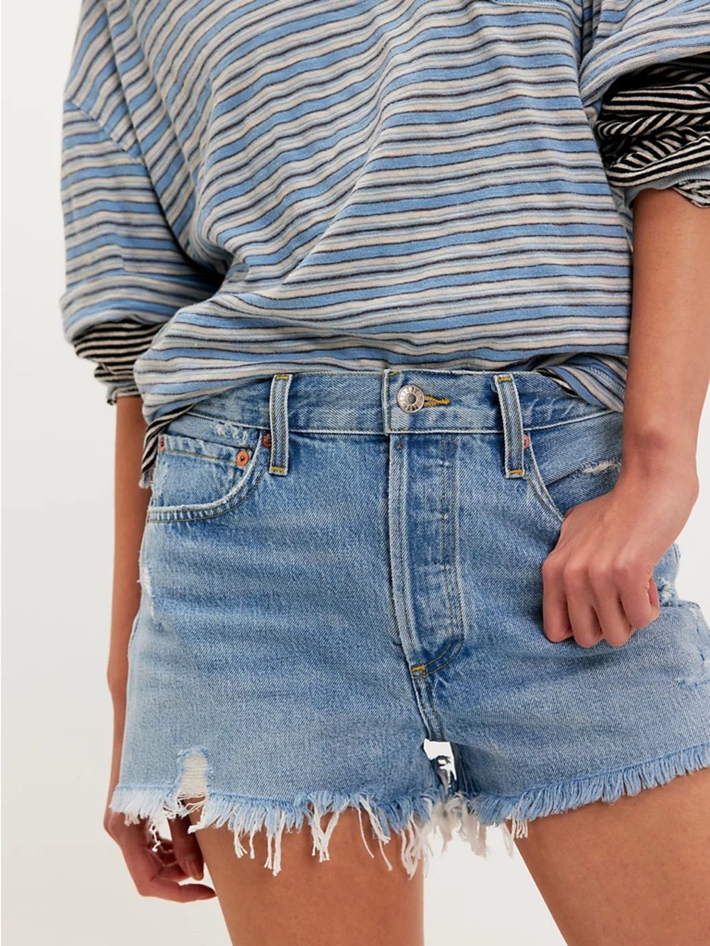 Agolde Parker Light Blue Distressed Denim Shorts
